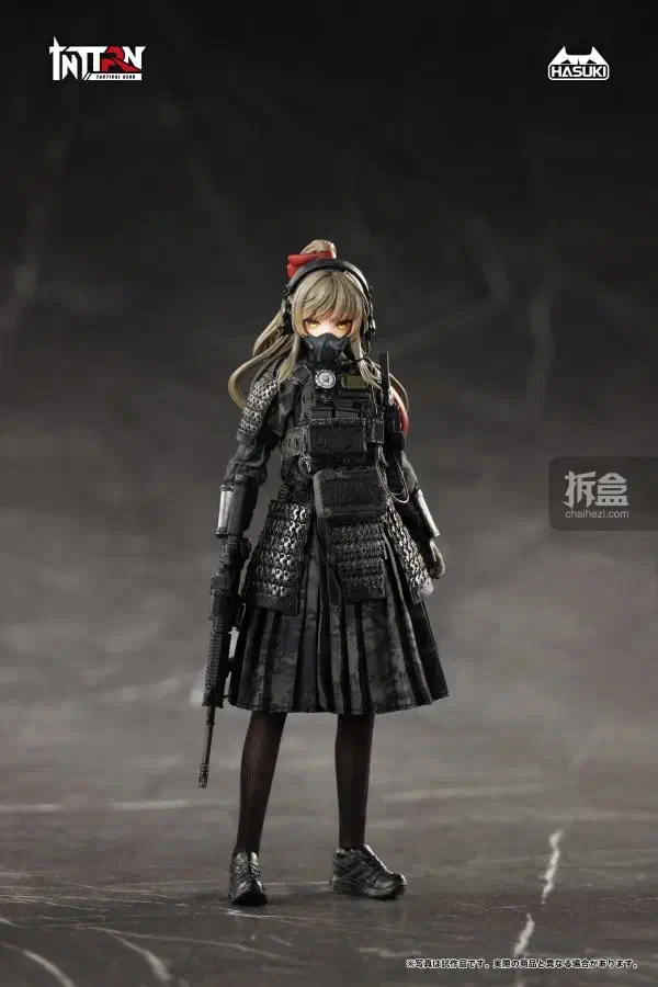 HASUKI PA014 Jinwu Guard Vanguard 1/12 full-body promotional image, masked face with dark armor and red hair bow