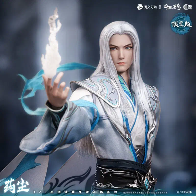 Langzhou CC9135 Yao Chen Half-Saint 1/6 in white-and-blue robes with a translucent flame effect